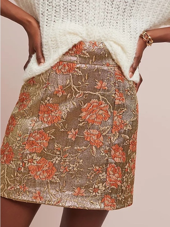 Maeve Dresses & Skirts - Maeve Gold Floral Brocade Mini Skirt with Orange Blooms